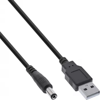 “InLine” adapterio laidas, USB A kištukas -> DC 5,5 x 2,10 mm kištukas, juodas, 1 m