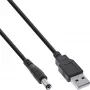 “InLine” adapterio laidas, USB A kištukas -> DC 5,5 x 2,10 mm kištukas, juodas, 1 m