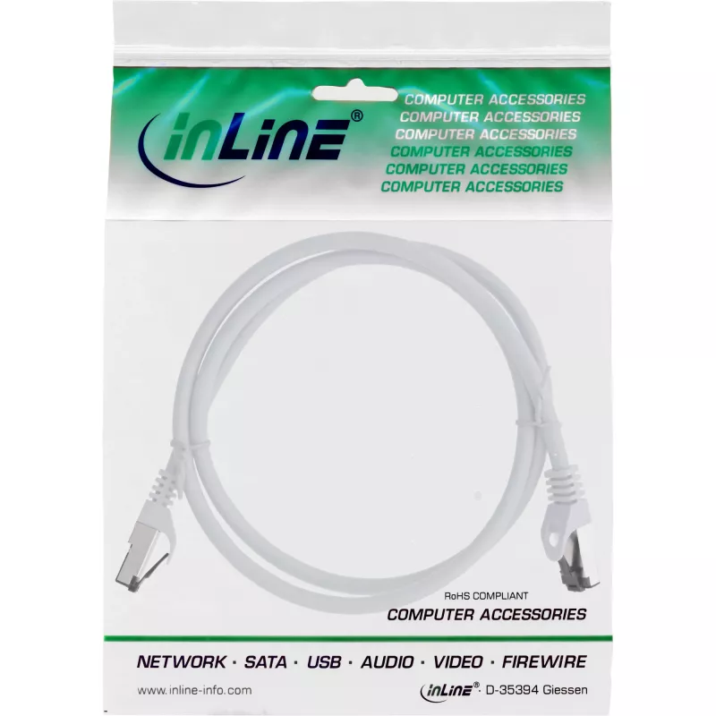 InLine komutacinis kabelis, S/FTP (PiMf), Cat.8.1, 2000 MHz, be halogenų, baltas, 1 m