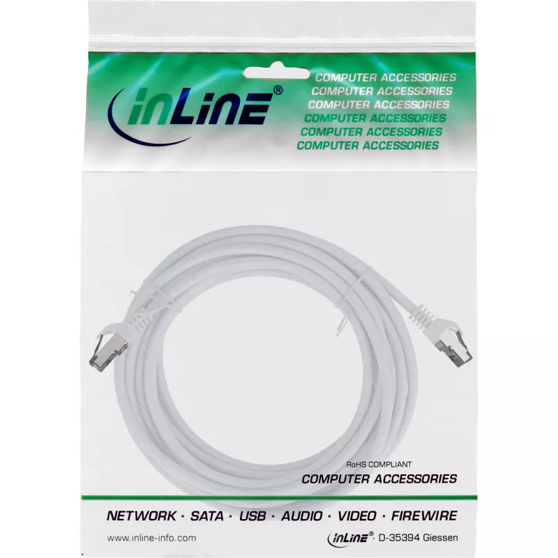 InLine korekcinis laidas, S/FTP (PiMf), 8.1 kat., 2000 MHz, be halogenų, baltas, 15 m