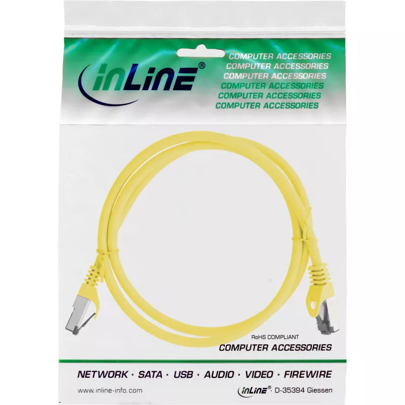 “InLine” komutacinis kabelis, S/FTP (PiMf), 8.1 kat., 2000 MHz, be halogenų, geltonas, 2 m