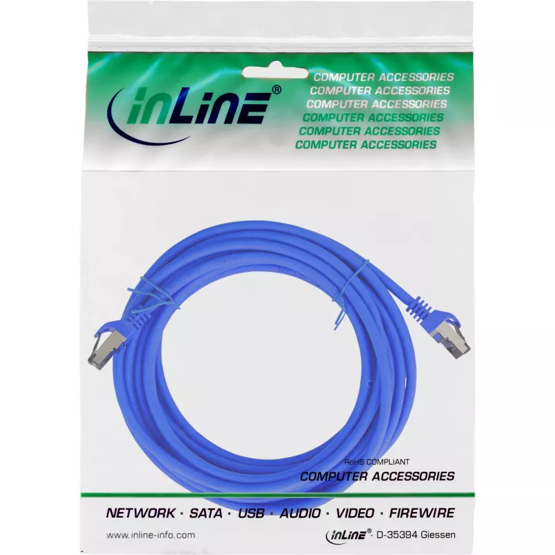 InLine komutacinis kabelis S/FTP PiMF Cat.8.1 be halogenų 2000 MHz mėlynas, 5 m