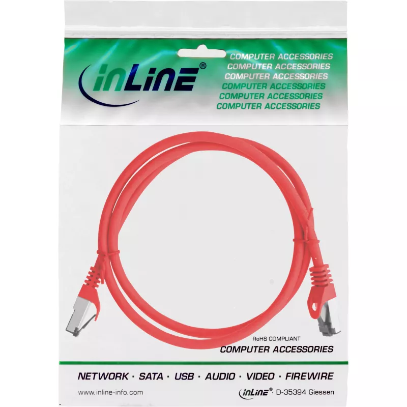 InLine komutacinis kabelis, S/FTP (PiMf), Cat.8.1, 2000MHz, be halogenų, raudonas, 3m