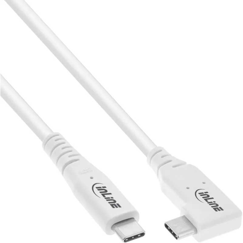 InLine USB4 laidas, USB-C, vienas galas kampuotas, PD 240W, 8K60Hz, TPE, baltas, 2m