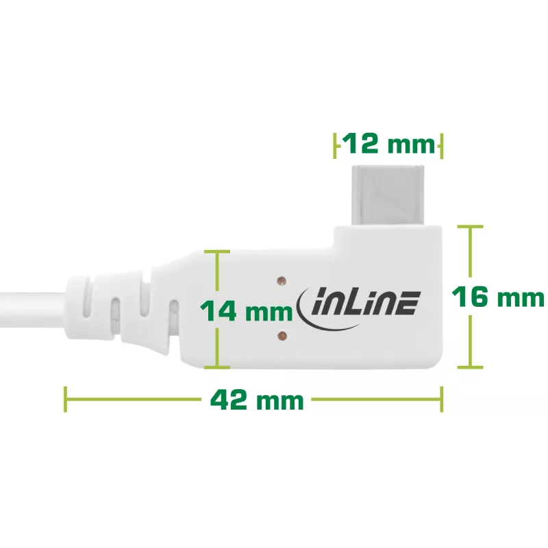 InLine USB4 laidas, USB-C, viena pusė kampuota, PD 240W, 8K60Hz, TPE, baltas, 1m