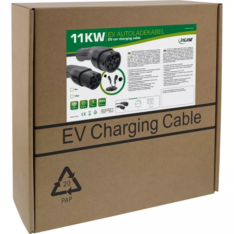 InLine EV automobilio įkrovimo laidas 11kW Type2, 3 fazių, 7,5m