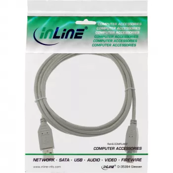 USB 2.0 laidas Tipas A (vyriškas) / B (vyriškas) smėlio spalvos 2m InLine 34518H