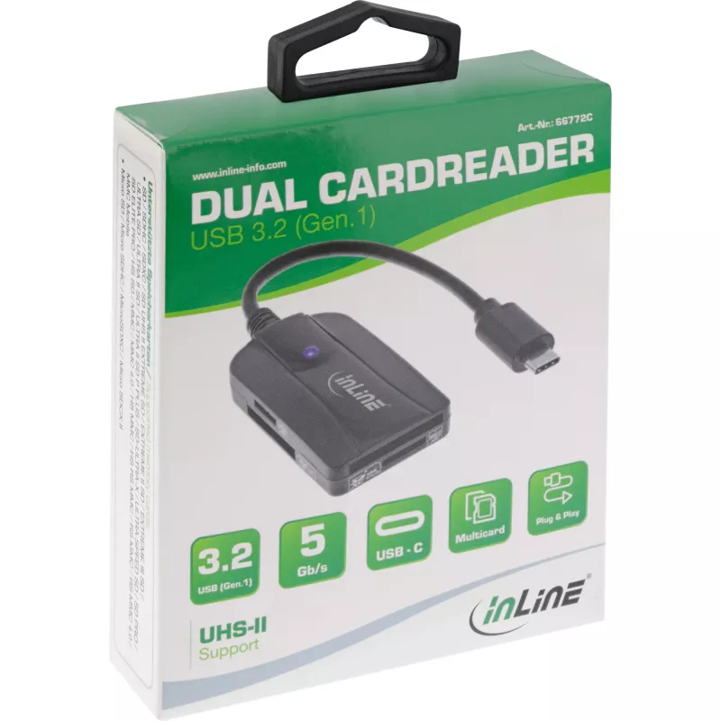 “InLine” kortelių skaitytuvas USB 3.1 USB-C, skirtas SD/SDHC/SDXC, microSD, suderinamas su UHS-II