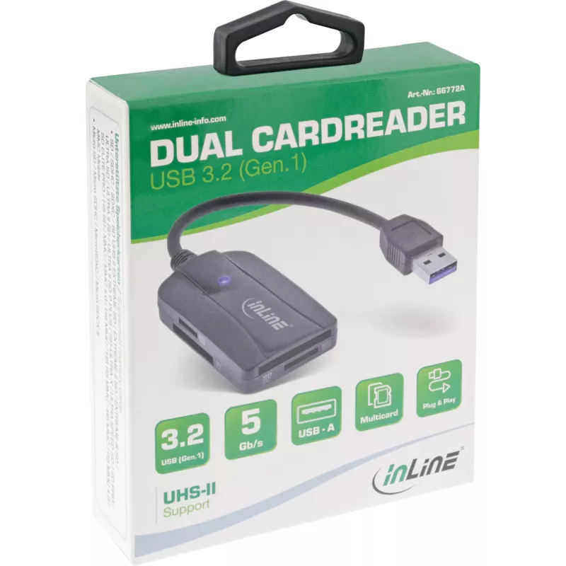 InLine kortelių skaitytuvas USB 3.1 USB-A, skirtas SD/SDHC/SDXC, microSD, suderinamas su UHS-II