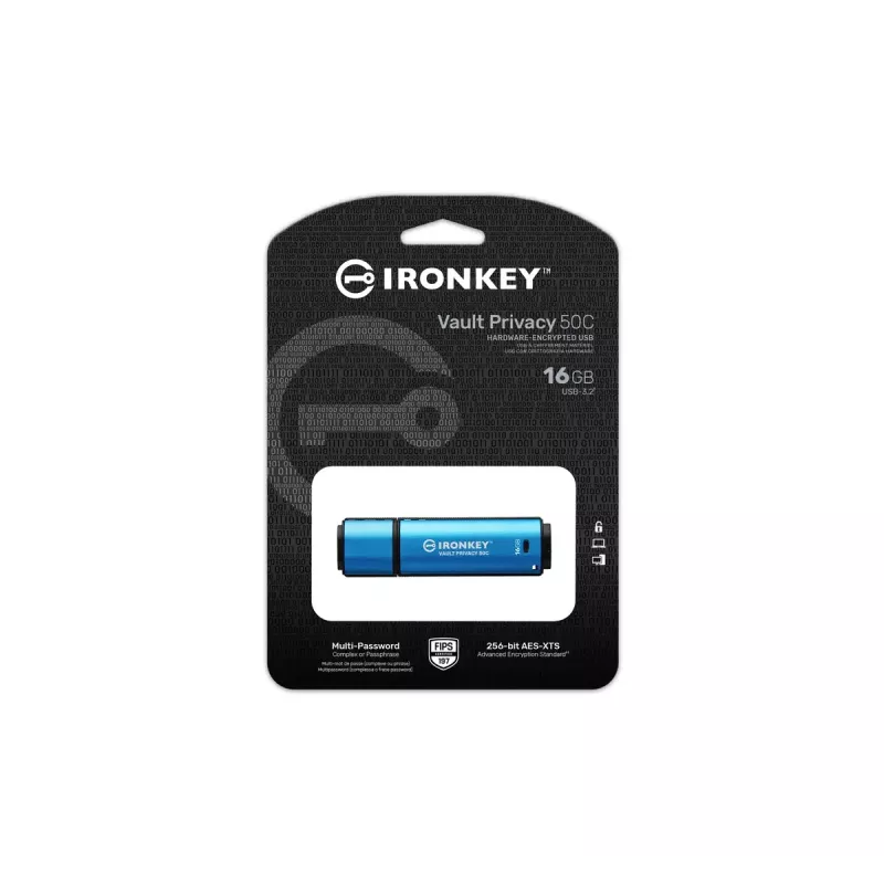 „Kingston Technology IronKey“ 16 GB USB-C Vault Privacy 50C AES-256 šifruotas, FIPS 197