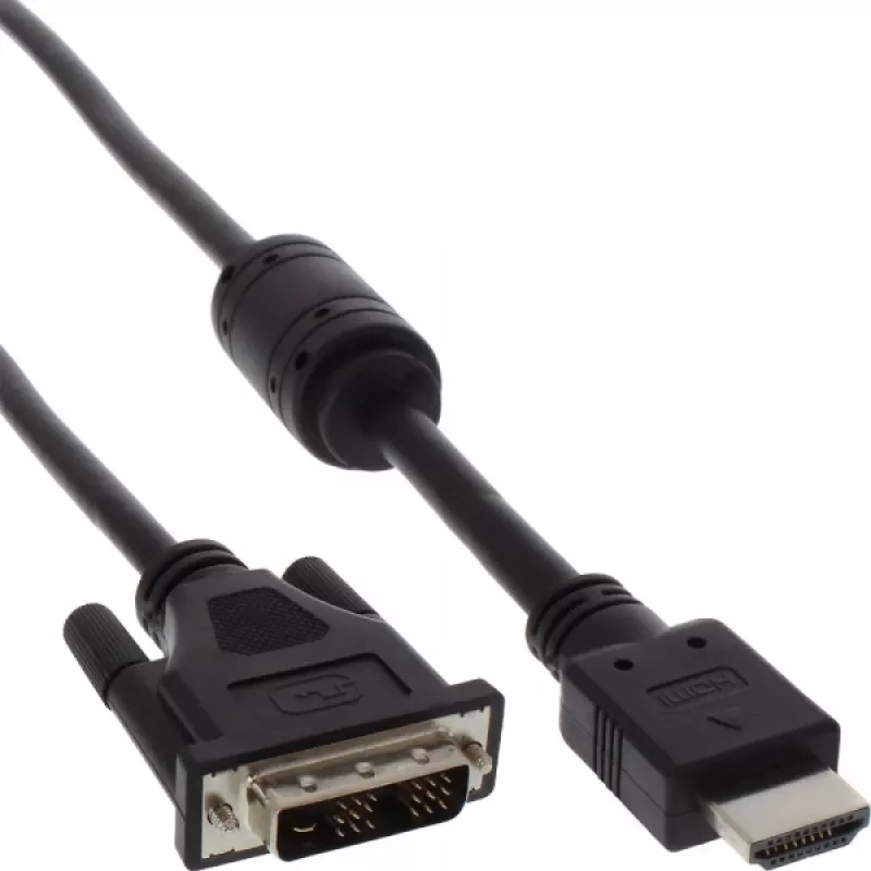 InLine HDMI-DVI laidas, 19 kontaktų kištukas / 18+1 kištukas + feritinis droselis, juodas, 1,8 m