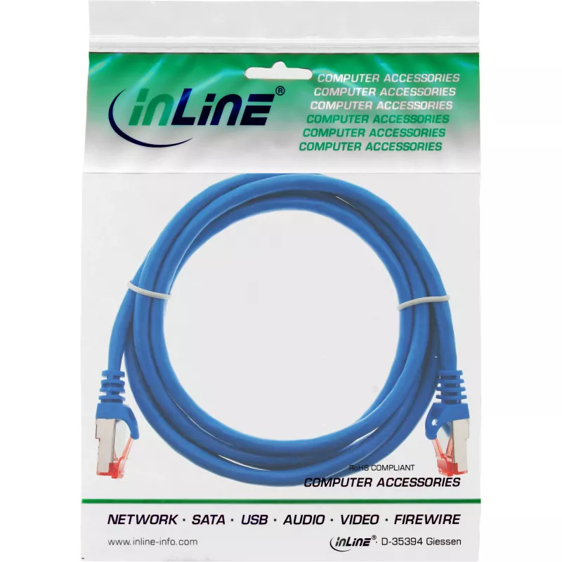 InLine komutacinis kabelis S/FTP PiMF Cat.6 250MHz PVC CCA mėlynas 0,5m