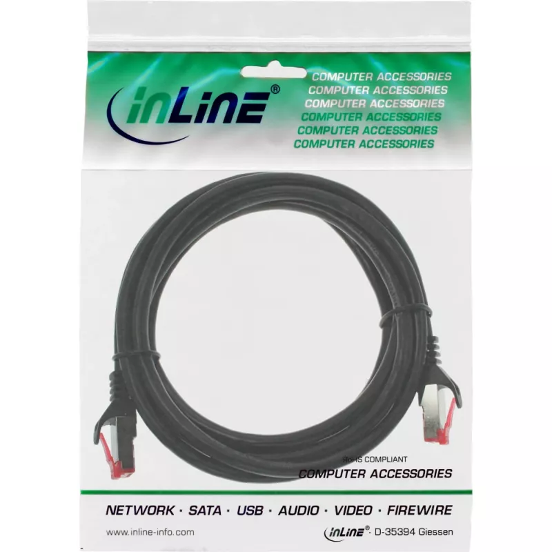 InLine komutacinis kabelis S/FTP PiMF Cat.6 250MHz PVC CCA juodas 0.3m