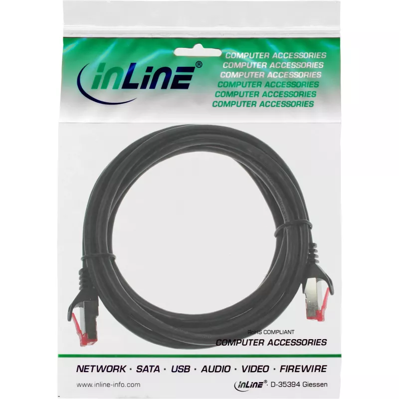 “InLine” komutacinis kabelis S/FTP PiMF Cat.6 250MHz PVC CCA juodas 0,5 m