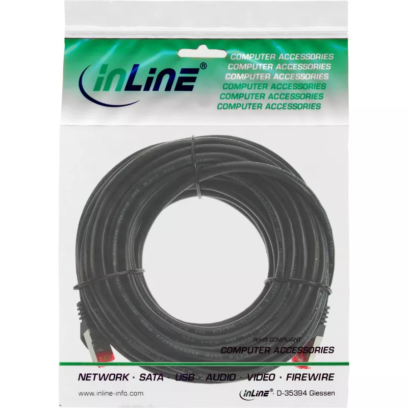 InLine komutacinis kabelis (angl. komutacinis kabelis), S/FTP PiMF, Cat.6, 250 MHz, PVC, CCA, juodas, 7,5 m