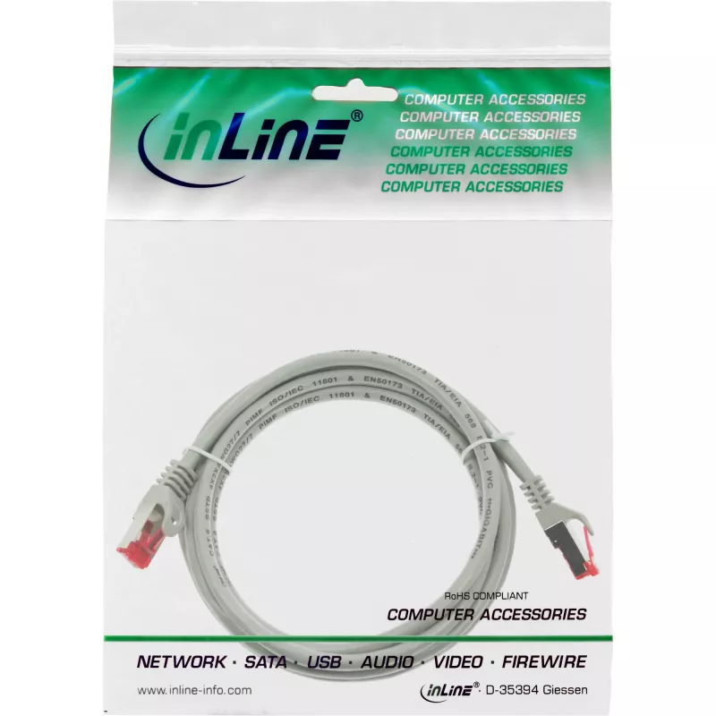 InLine komutacinis kabelis S/FTP PiMF Cat.6 250MHz PVC CCA pilkas 3m