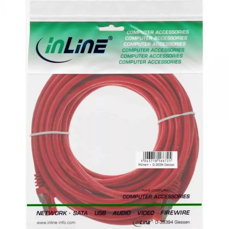 InLine komutacinis kabelis S/FTP PiMF Cat.6 250MHz PVC CCA raudonas 10m