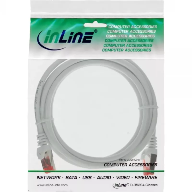 InLine komutacinis kabelis S/FTP PiMF Cat.6 250MHz PVC CCA baltas 0,5m