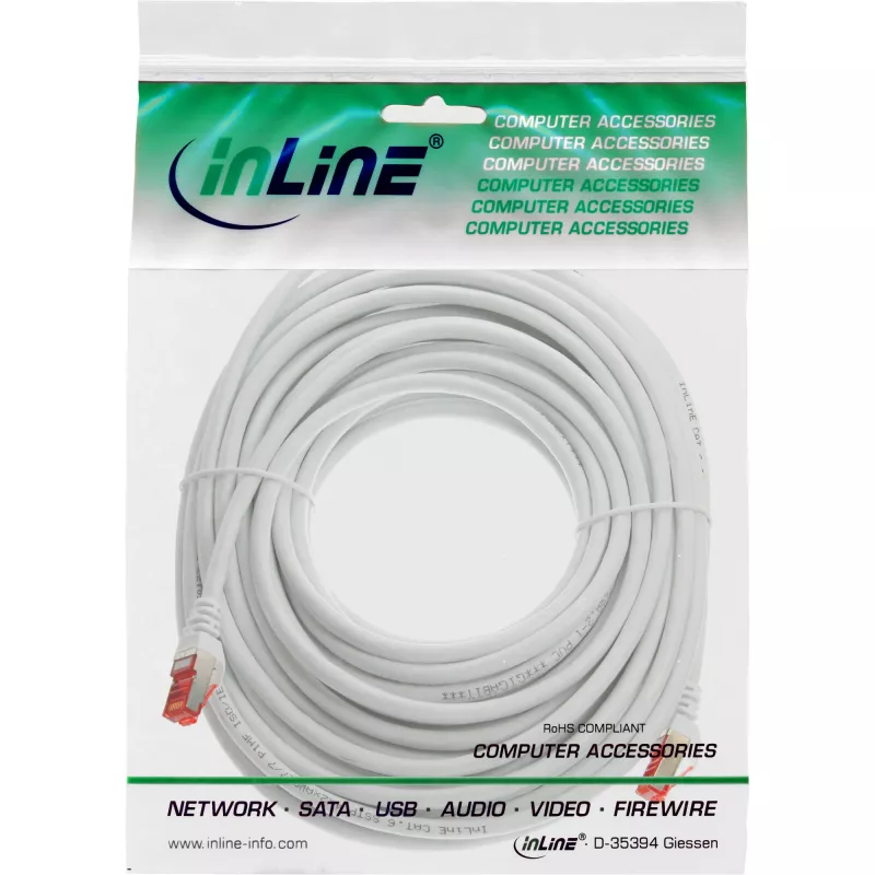 InLine komutacinis kabelis S/FTP PiMF Cat.6 250MHz PVC CCA baltas 10m