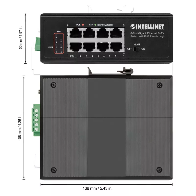Pramoninis komutatorius Intellinet 8 prievadų Gigabit Ethernet PoE+