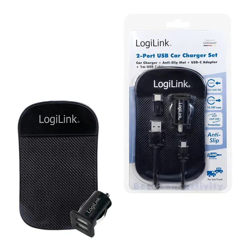 Mobiliojo įrenginio įkroviklis LogiLink PA0204 Universalus Juodas Cigarečių degiklio lizdui Vidinis 12/24V 2,1A
