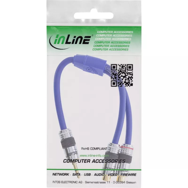 InLine garso kabelis Premium 2x RCA lizdas / 3,5 mm kištukas paauksuotas 0,25 m