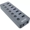 InLine USB 3.2 Gen.1 šakotuvas, 7 prievadų, su jungikliu, aliuminis, pilkas, su maitinimo bloku