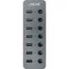 InLine USB 3.2 Gen.1 šakotuvas, 7 prievadų, su jungikliu, aliuminis, pilkas, su maitinimo bloku