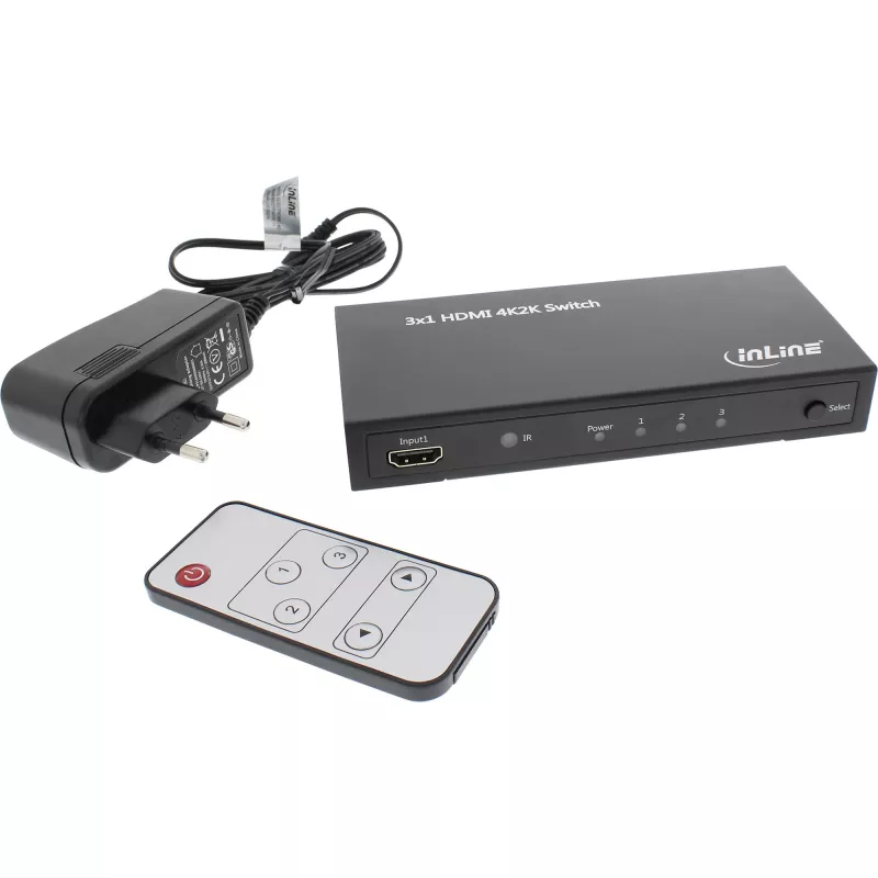 InLine HDMI jungiklis 3 IN į 1 OUT signalas 4K2K 3D HD garsas