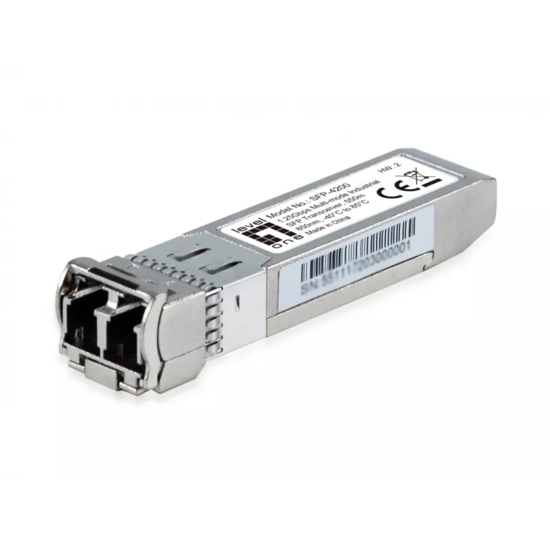 LevelOne 1,25 Gbps pramoninis daugiamodis SFP siųstuvas-imtuvas, 550 m, 850 nm, nuo -20 °C iki 85 °C