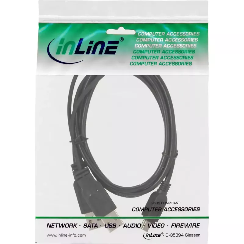 InLine Mini USB 2.0 Y laidas, 2x USB Type A kištukas / Mini USB 5 kontaktų kištukas, 1,5 m