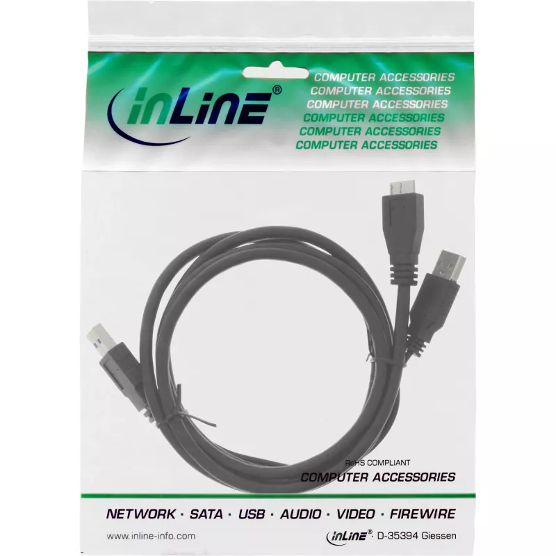 “InLine” USB 3.2 Gen.1 Y laidas, 2x A tipo kištukas / Micro B kištukas, juodas, 1,5 m