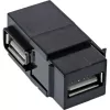 InLine USB 2.0 įmontuojamas modulis, USB-A F/F, kampuotas, juodas korpusas