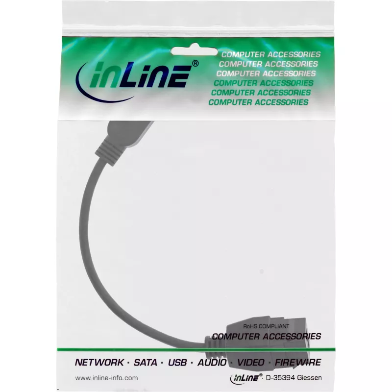 USB 3.2 Gen1 adapterio kabelis InLine 76206C 0,2 m USB A kištukas – Keystone lizdas
