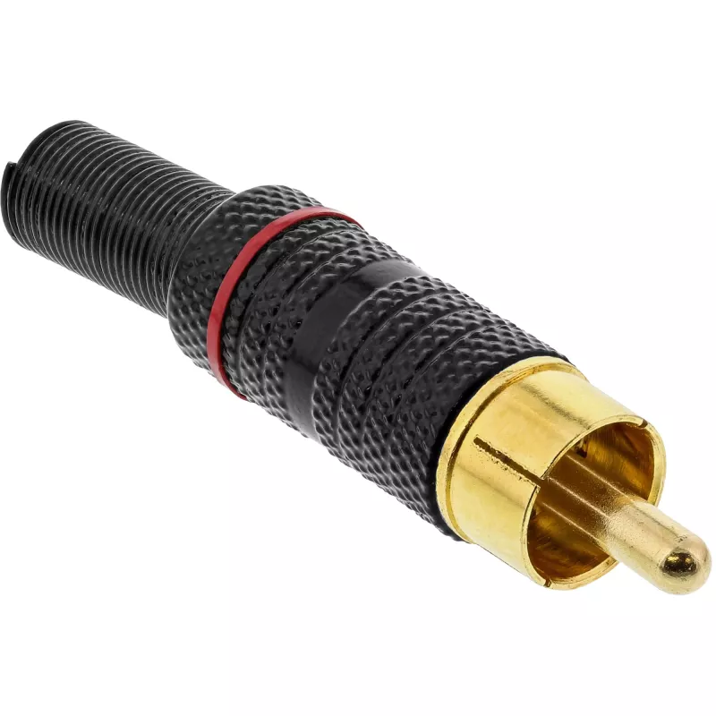 InLine RCA metalinis kištukas litavimui, juodas, raudonas žiedas, 6 mm kabeliui