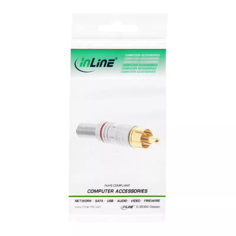 InLine RCA metalinis kištukas litavimui, sidabrinis, raudonas žiedas, 6 mm kabeliui