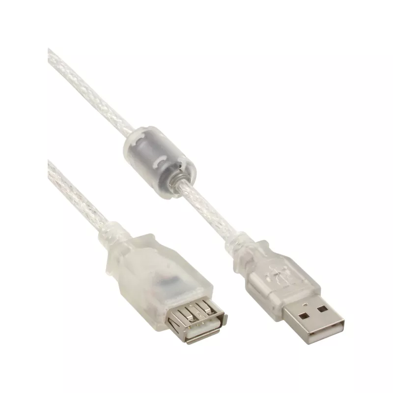 InLine USB 2.0 ilginimo kabelis Type A M/F, permatomas, su feritu, 1.8m
