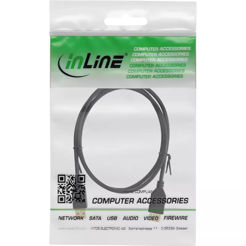 InLine USB 2.0 ilginamasis laidas A tipo kištukas / lizdas, auksuotas, juodas, 1,2 m