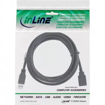 InLine USB 3.2 Gen.1 kabelis Type A kištukas / Type A lizdas, juodas, 5 m