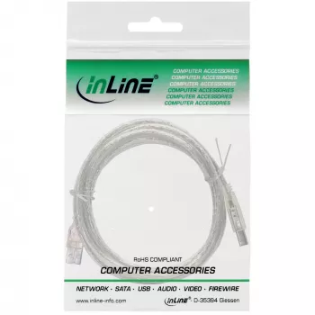 USB 2.0 laidas Type A kištukas / B kištukas InLine 34505T 0,5 m permatomas