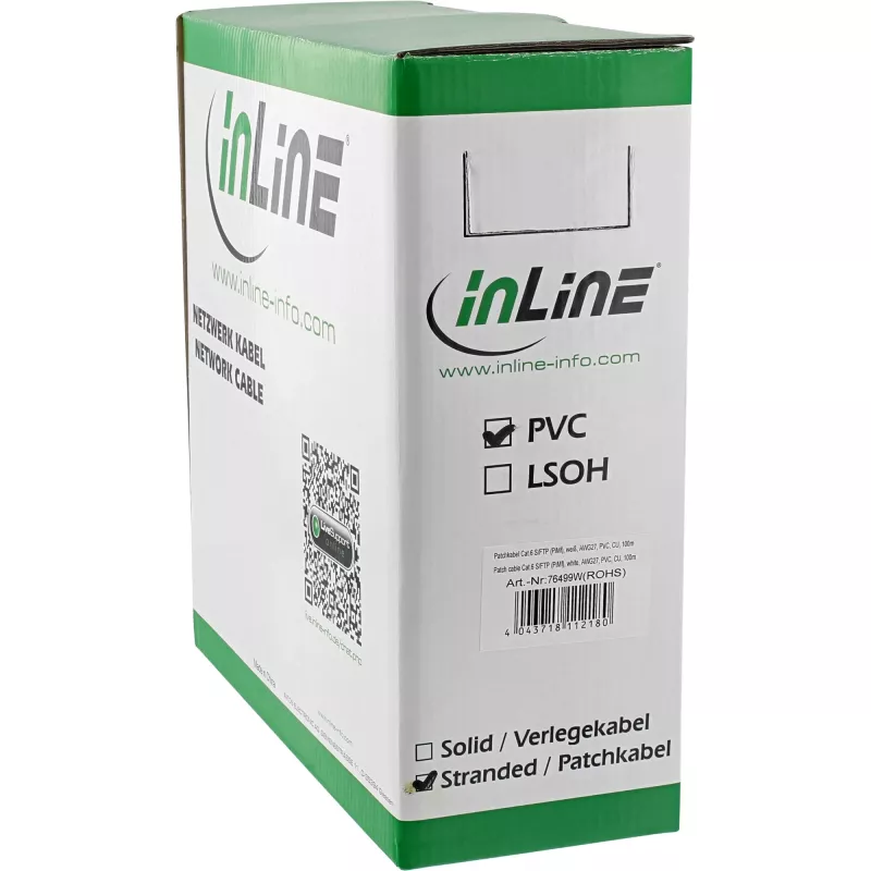 Pataisomasis laidas InLine S/FTP PiMF Cat.6 AWG27 PVC CU 100 m, baltas