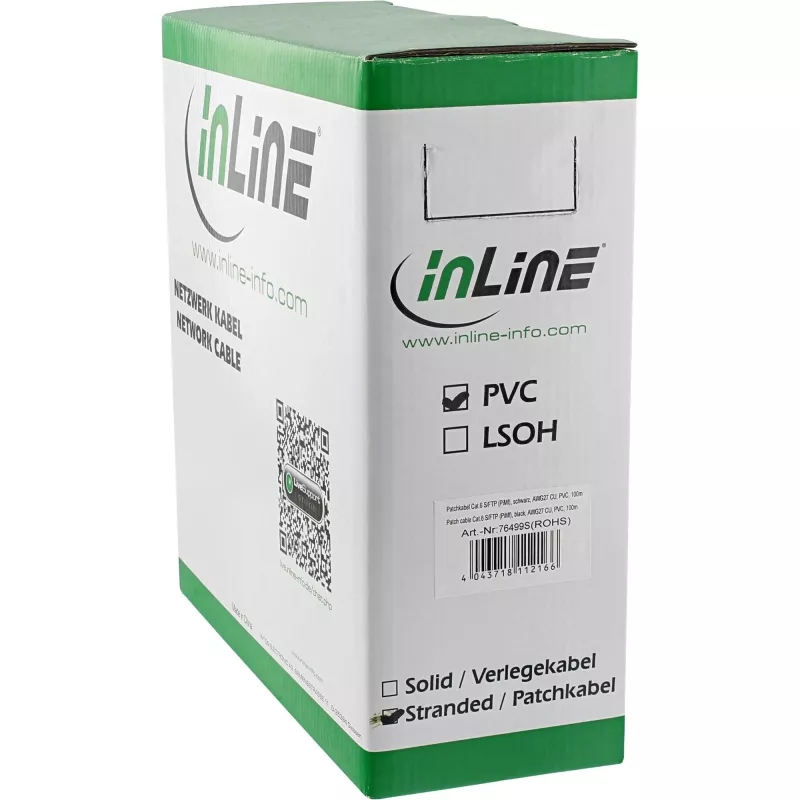 InLine komutacinis kabelis S/FTP PiMF Cat.6 Juoda AWG27 PVC CU 100m