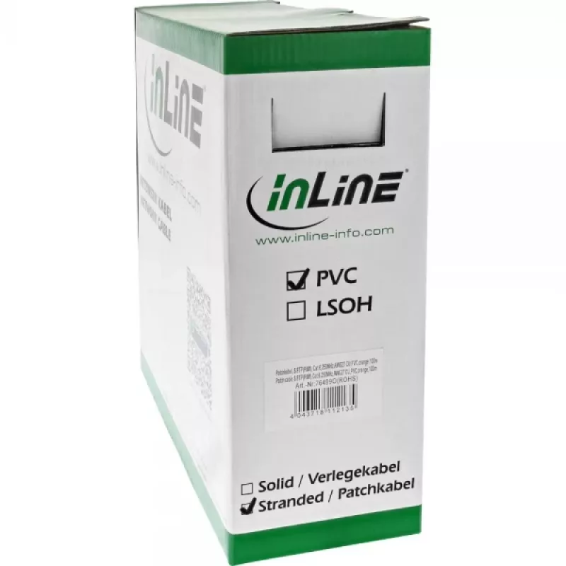 Ethernet komutacinis kabelis InLine Cat6 S/FTP PiMF AWG27 PVC, oranžinis, 100 m