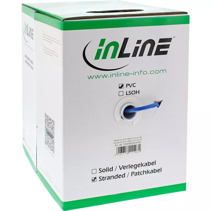 InLine komutacinis kabelis SF/UTP Cat.5e AWG26 CCA PVC mėlynas 100 m