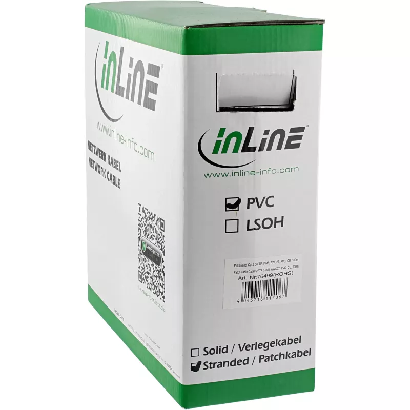 InLine komutacinis kabelis S/FTP PiMF Cat.6 pilkas AWG27 PVC CU 100m