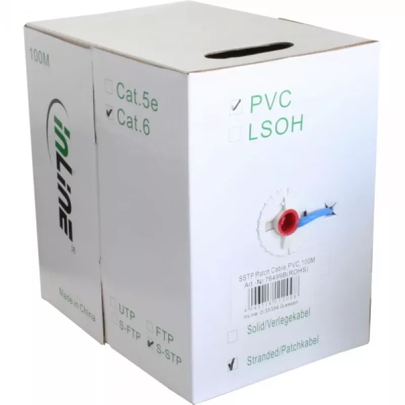 Ethernet komutacinis kabelis InLine Cat6 S/FTP PiMF AWG27 PVC, 100 m, mėlynas