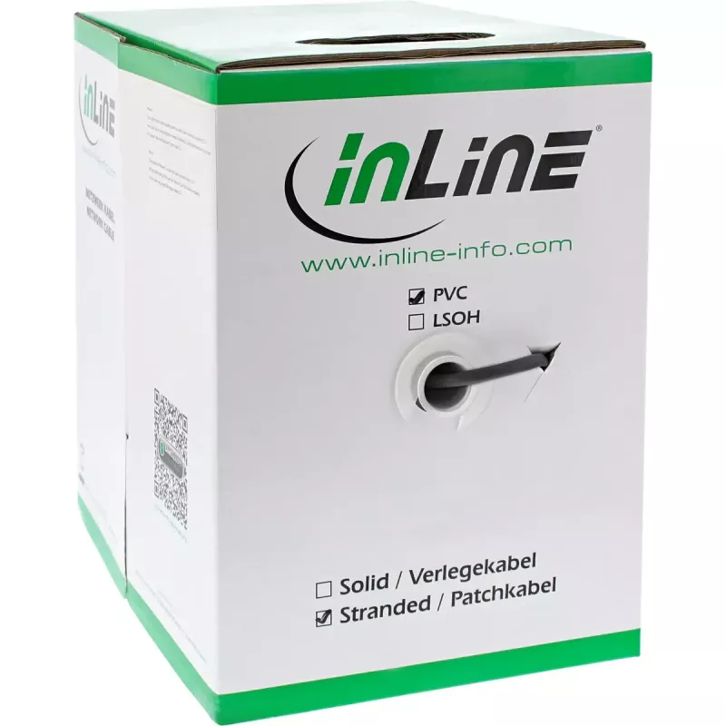 InLine komutacinis kabelis SF/UTP Cat.5e AWG26 CCA PVC juodas 100m