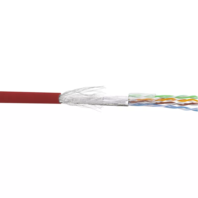 InLine komutacinis kabelis SF/UTP Cat.5e AWG26 CCA PVC raudonas 100 m