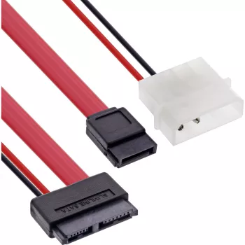 InLine Slimline SATA kabelis, plonas SATA 13 kontaktų (7+6) kabelio pusė prie SATA+maitinimas, 0,4 m