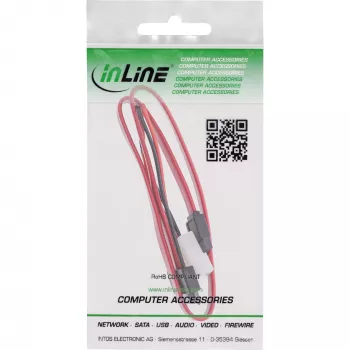 InLine Slimline SATA kabelis, plonas SATA 13 kontaktų (7+6) kabelio pusė prie SATA+maitinimas, 0,4 m